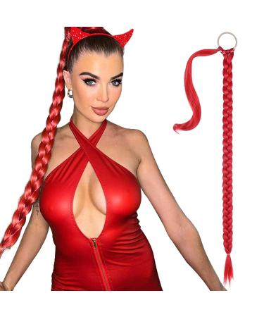 Braid Ponytail Extension Long Straight Ponytail Hair Extensions Women Synthetic Hairpieces JHZHONG-DIY Braid Hair Extension with Hair Tie (30inch/red) 30inch red