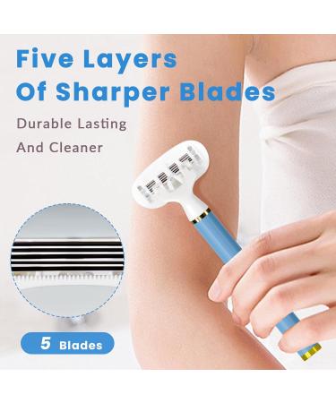 BonBloom Women's Razors - 1 Handle 4x5-Layer Blades Smooth Shave All Metal Blue | International Shipping Available - Buy Online on GoSupps.com