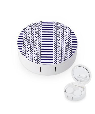 Navy Anchors Rope Pattern Round Case For Contact Lens Kit Storage Box with Mirror Printed