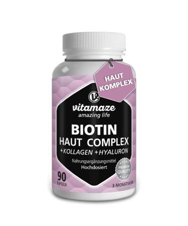 Skin complex with biotin collagen hyaluron Q10 & vitamin C 90 capsules for 3 months for skin hair & bones dietary supplements without additives made in Germany - Buy Online on GoSupps.com