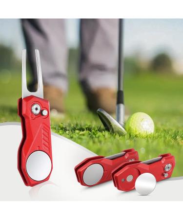 Mile High Life Golf Divot Repair Tool with Magnetic Ball Marker | Foldable All Metal Design with Pop-up Button | Men's Golf Accessories - G-Red - Buy Online on GoSupps.com
