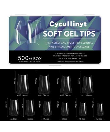 Cycullinyt Clear Duck Nail Tips Transparent Nail Tips 500pcs/10 sizes Short Acrylic Professional Curved False Nail Tips with Box Packaging for Nail Art Salon (Size 0-9)