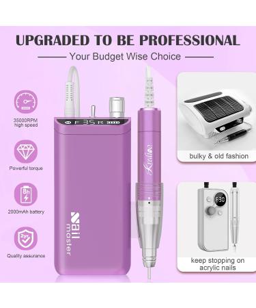 Kredioo 350000RPM Rechargeable Nail Drill for Acrylic Gel Nails - Salon Quality Electric Nail File for Manicure - Purple - Buy Online on GoSupps.com