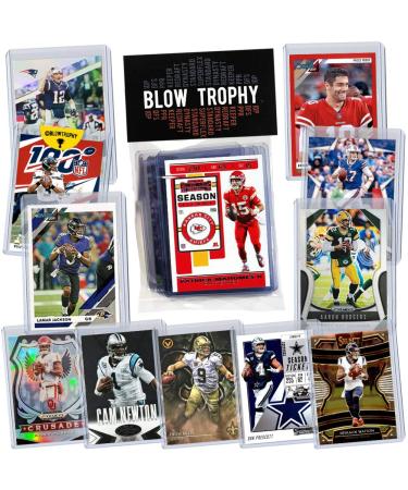 NFL Quarterback Football Card Bundle, Assorted Set of 12 Mint Star QB Football Cards Gift Set, Includes one Relic, Serial, or Rookie, Protected by Sleeve and Toploader with Fantasy Football eBook
