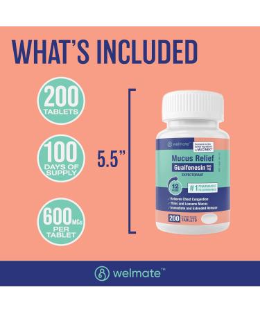 WELMATE Respiratory Relief Bundle: Guaifenesin 600 Mg Mucus Relief (200 Bi-Layer Tablets) + Phenylephrine HCl 10 mg Nasal Decongestant PE (200 Tablets) Sinus Cold & Allergy Support - Buy Online on GoSupps.com