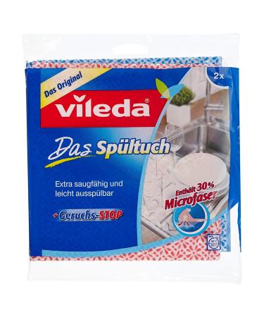 Vileda Dish Cloth with 30% Microfibre for Longer Lasting Hygienic Freshness - Pack of 2
