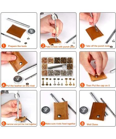 240 Sets Leather Rivets Double Cap Rivet Tubular - 4 Colors 3 Sizes Metal Studs with Setting Tool Kit | Leather Craft/Shoes/Bags/Belts Repair - Buy Online on GoSupps.com