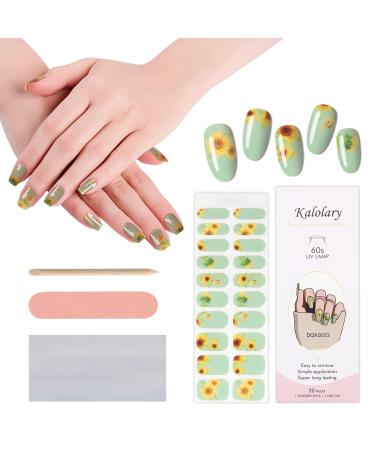Kalolary 20PCS Semi Cured Gel Nail Wrap Nail Polish Strips  Sunflower Full Nail Wrap Adhesive Gel Nail Art Polish Sticker  Waterproof Long-Lasting Gel Nail Wrap Stickers with Nail File Scissors and Stick(UV/LED Lamp Requ...