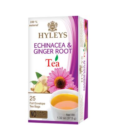 HYLEYS Tea Natural Echinacea & racine de gingembre Th vert - 25 sachets de th - (100 % naturel sans sucre sans gluten et sans OGM) Echinac e et racine de gingembre Th vert