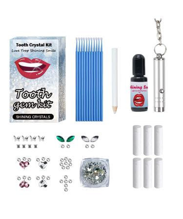 WushXiao Tooth Gem Kit with Curing Light and Glue  Fashionable Removable Tooth Ornaments Firm Reliable Diamond Crystal Tooth Ornaments Jewellery Set Diy Kit