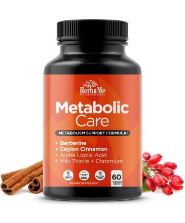 HerbaMe Berberine Supplement with Ceylon Cinnamon Chromium Alpha Lipoic Acid Metabolic Care Supports Metabolism & Cardiovascular Health and Immune System Helps Maintain Steady Energy Levels