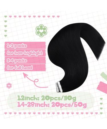 Youngsee 30cm Black Tape In Extensions - Real Remy Hair 20pcs 30g - Premium Quality - Buy Online on GoSupps.com