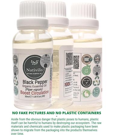 Nativilis Black Pepper Organic Essential Oil 30 ml (Piper nigrum) - Ease Aching Muscles Boost The Immune System Improves Circulation - Copaiba Properties - Buy Online on GoSupps.com