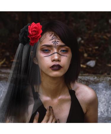 DEARMAMY Halloween Veil Black Rose Veil Wedding Veil Short for Women Girls Hair Decoration Headband Headwear Costume - Buy Online on GoSupps.com