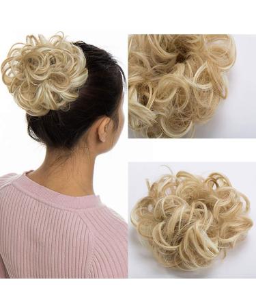Wavy Curly Messy Hair Bun Updo Scrunchie Extension - Dark Blonde to Bleach Blonde - Buy Online on GoSupps.com