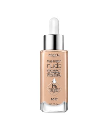 L'Oreal Paris True Match Nude Hyaluronic Tinted Serum Foundation with 1% Hyaluronic acid, Light 2-3, 1 fl. oz. 2-3 Light