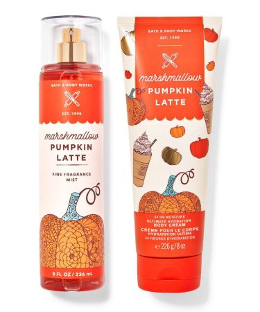 Bath and Body Works - Marshmallow Pumpkin Latte - Ultra Shea Body Cream and Fine Fragrance Mist -8 Oz