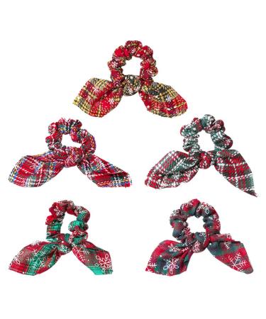 Christmas Hair Scrunchies 10 pieces Christmas hair tie with elastic arch Christmas horse-hitting ligaments rabbit ear-grid-hair accessories for women girls (5 types)
