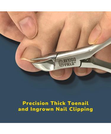AVXIGO FIELD Professional Ingrown Toenail Clipper for Thick Nails and Seniors - Surgical Grade Stainless Steel with Compression Coil Spring & Curved Blade - Includes Microfiber Cloth - Buy Online on GoSupps.com