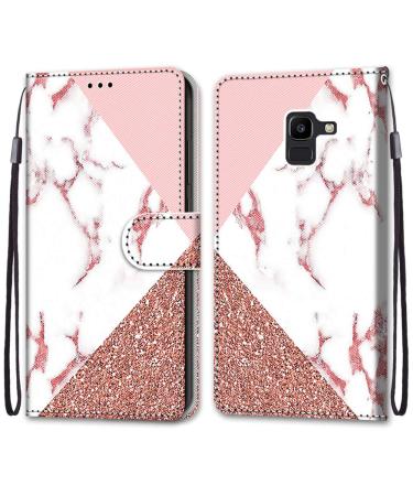 Nadoli mobile phone case leather for Samsung Galaxy J6 2018 colorful painted pink marble carrying cake map compartment magnet stand protective cover wallet leather bag bag case case Samsung galaxy j6 2018 pink marble