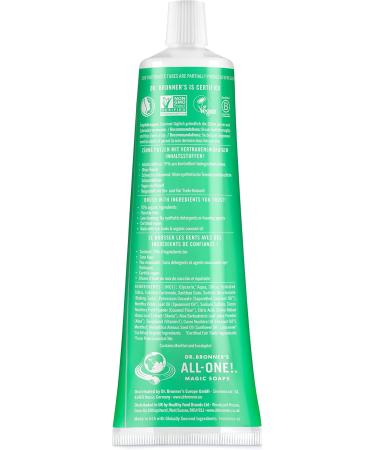 Dr. Bronner's Spearmint Toothpaste - Fluoride-Free Vegan & Organic Coconut Oil - 105 ml Tube - Buy Online on GoSupps.com