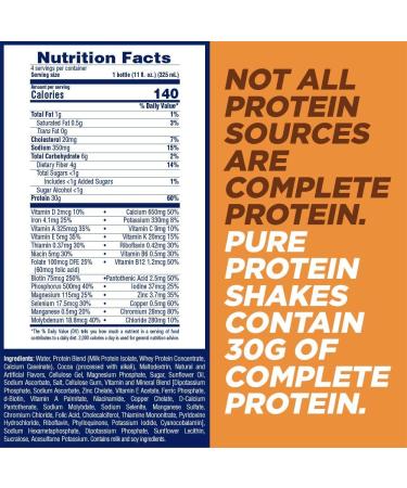 Pure Protein Chocolate Peanut Butter Shake | 30g Protein | Ready-to-Drink Keto-Friendly | Immune Boosting Vitamins | 11oz Bottles - 12 Pack - Buy Online on GoSupps.com