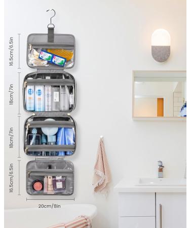 LOVEVOOK Waterproof Travel Toiletry Bag for Women - Large Clear Makeup Organizer with Hook, Grey - Buy Online on GoSupps.com