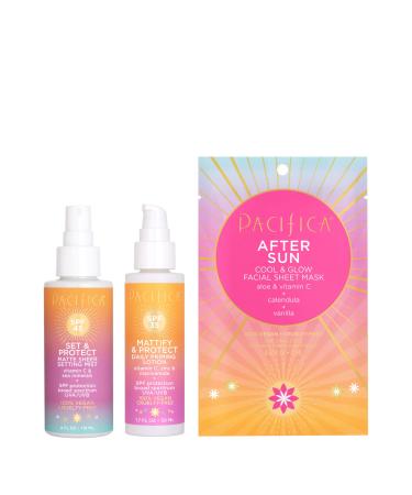 Pacifica Beauty  Set & Protect Matte Sheer Setting Mist + Daily Priming Lotion  SPF  Face Sunscreen  UVA/UVB Protection  Broad Spectrum  After Suncare  Sets Makeup  Oil Control  Vegan + Cruelty Free