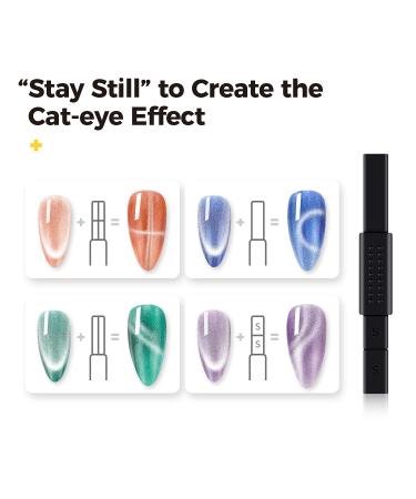 BURANO Cat Eye Gel Nail Polish Set - 6 Magnetic Holographic Colors with Pink 9D Eyes Tiger Design - Long-Lasting Gel Polish with Magnet for Stunning Cat Eye Effects - Buy Online on GoSupps.com