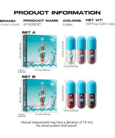 PCC PTYXIS Lip Gloss Mini Lipstick Long Lasting 3 Pieces Light Lipstick Set with Smooth Finish Suitable for Travel Meetings Friends and Meetings Makeup B 22 ml B 22 ml Confezione da 1 - Buy Online on GoSupps.com