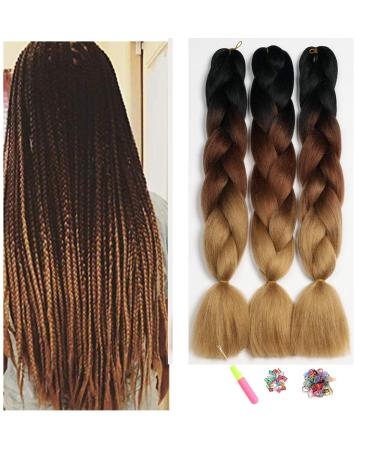 Showjarlly Braids Extension Kanecalon Kunsthaar For Inclusive Hair Brown Ombra Jumbo Braid Hair extension 24 "Art hair for single-braid box Box braid black/dark brown/light brown 61cm-24-inch (3 Series Pack) Black/dark brown/light brown - Buy Online on GoSupps.com