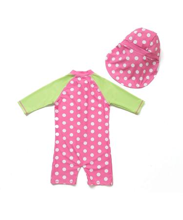 Bonverano Baby Girls UPF 50+ UV Protection One Piece Sunsuit with Sun Cap - Pink & Green | 18-24Months | Green Sleeves - Buy Online on GoSupps.com