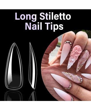 504 PCS Clear Stiletto Nail Tips Set with Nail Clippers and Files | Professional Long Fake Nails for Acrylic | Christmas Nail Art Design | 12 Sizes Included - Buy Online on GoSupps.com