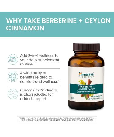 Himalaya Berberine with Ceylon Cinnamon - Herbal Supplement for Supporting Normal Metabolism Immune and Digestive Health - Vegan Gluten Free 60 Vegetarian Capsules - Buy Online on GoSupps.com