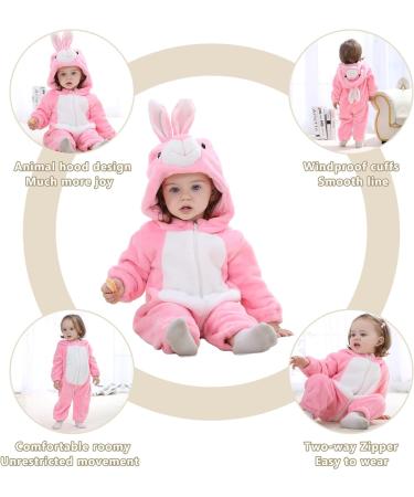COOKY.D Baby Hooded Romper | Winter Flannel Jumpsuit Pajamas | 18-24 Months Rabbit Design - Buy Online on GoSupps.com