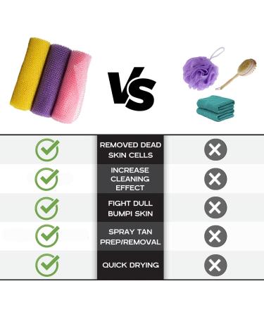 African Net Sponge Bath Sponge 3 PCS - 31.5 Inch Exfoliating Body Scrubber Set for Shower - Pink Yellow Purple - Buy Online on GoSupps.com