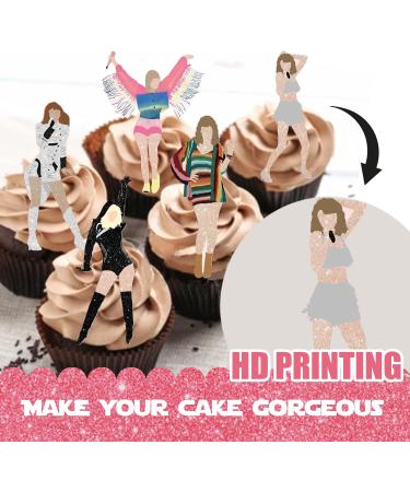 18pcs Glitter Guitar Girls Dessert Cupcake Topper Cheer to Worldwide Popular Female Singer Concert Theme Decor Pick for Fan Men Women Happy Birthday Folklore Music Party Decorations Supplies - Buy Online on GoSupps.com