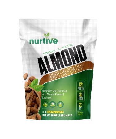 Almond Protein Powder - Rich in Antioxidants & Plant-Based - Nutritional Boost for Smoothies & Baking - Gluten Free Non-GMO & Free from Artificial Additives - 20 Servings (16 oz / 454 g)