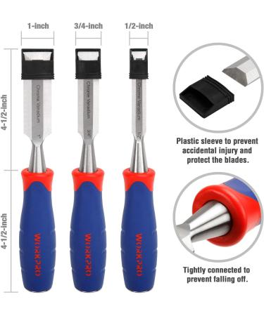 WORKPRO 3-piece Wood Chisel Set  Cr-V Construction  Bi-Material Soft Grip with Hammer End for Woodworking  Carving - Buy Online on GoSupps.com
