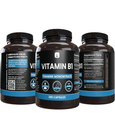 365 Capsules of Pure Vitamin B1 (Thiamine Mononitrate) - No Fillers, Lab Verified - 365 Count - Buy Online on GoSupps.com