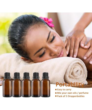 Alledomain 5Pcs 30ml Amber Glass Essential Oils Bottles with Black Cap/Dropper/Label Empty Bottle Refillable Sample Container for Massage oil/Aromatherapy/Perfume/Fragrance Oil 5pcs * 30ml - Buy Online on GoSupps.com