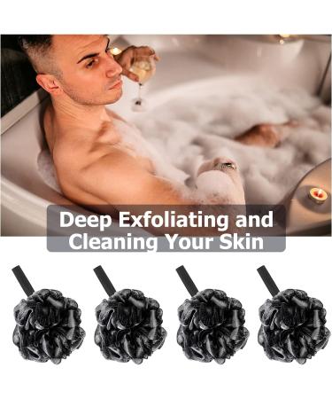 WOODFIB Shower Puff Loofah 4 Pcs - Extra Large Bath Sponge for Body Scrubbing and Exfoliating - Black 75g/PCS - Buy Online on GoSupps.com
