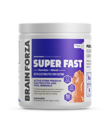 Brain Forza Super Fast Keto Electrolytes for Fasting - Premium Electrolytes, No Sugar or Flavoring w/Potassium, Sodium, Magnesium, Calcium, Iron, Pink Himalayan Salt, (30srv, Unflavored) 8.46 Ounce (Pack of 1) Unflavored