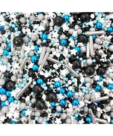 Black blue white grey metallic silver rods sprinkles mix for cupcake cookies cake toppers pearls stars male kids baby boy shower chocolate balls 100s and 1000s decoration DADDY COOL - Buy Online on GoSupps.com