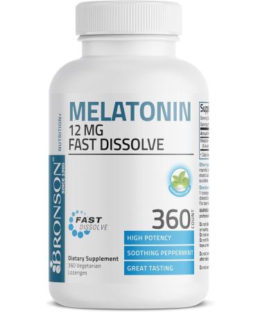 Bronson Melatonin 12mg Fast Dissolve Nighttime Sleep Aid Support & Relaxation Support, 360 Peppermint Vegetarian Lozenges 360 Count (Pack of 1) - Buy Online on GoSupps.com