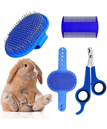 4 Pieces Rabbit Grooming Kit, Rabbit Grooming Brush, Pet Hair Remover, Pet Nail Clipper, Pet Double-Sided Comb, Pet Shampoo Bath Brush with Adjustable Ring Handle for Rabbit Hamster Bunny Guinea Pig type B