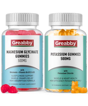 GREABBY Potassium Gummies & Magnesium Gummies Potassium Chloride 500mg Magnesium Glycinate 500mg Mineral Supplements for Family