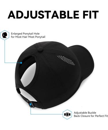 Gisdanchz Women's Adjustable Baseball Cap with Ponytail Hole - Performance Black Cap (55-57) | International Shipping Available - Buy Online on GoSupps.com