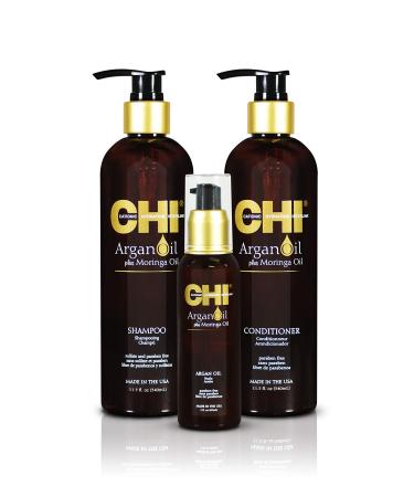 CHI Argan Oil plus Moringa Oil Luxe Trio Kit with Shampoo Conditioner and Moringa Oil (Set of 3) 11 fl. oz.