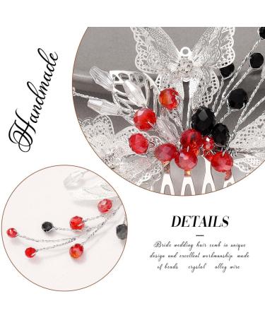 Edary Bride Wedding Hair Comb Silver Butterfly Headpiece Blak Bead Wedding Side Comb Leaf Bridal Hair Accessories for Women and Girls - Buy Online on GoSupps.com